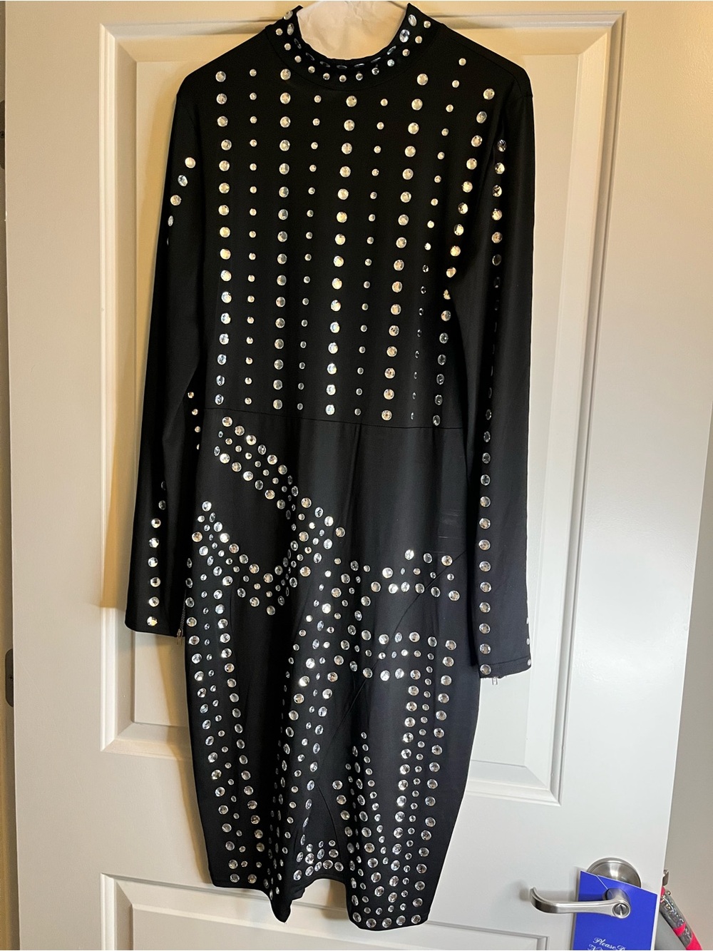 Black Studded Long Sleeve Dress with Silver Rivets